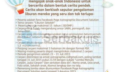 Kontes Cerpen Liburan Sekolah Berhadiah Total 1,5 Juta