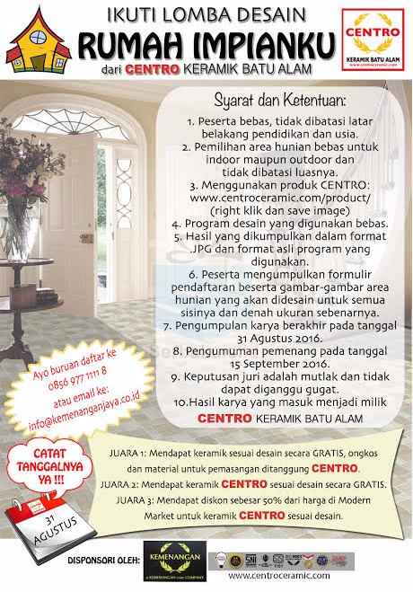 Lomba Desain Rumah Impianku Berhadiah Keramik Centro GRATIS Lomba Desain Rumah Impianku Berhadiah Keramik Centro GRATIS