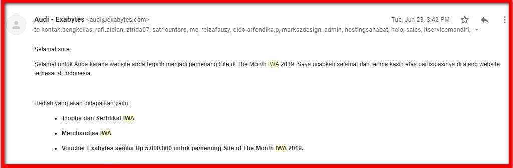 Pengumuman Pemenang dan Hadiah Indonesia website awards 2019