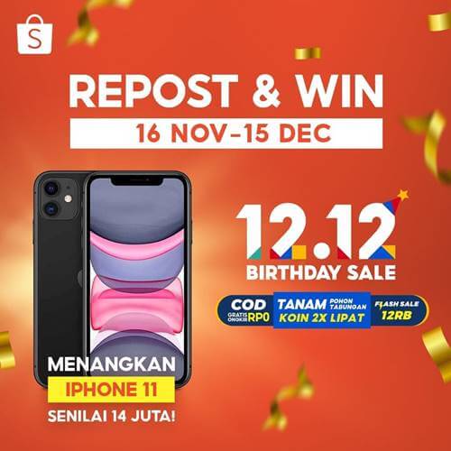 Giveaway Repost Instagram 12.12 Birthday Sale Shopee Indonesia