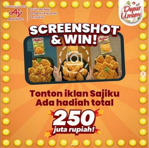 Kuis Screenshot Iklan Berhadiah Total 250 Juta Rupiah dari Ajinomoto