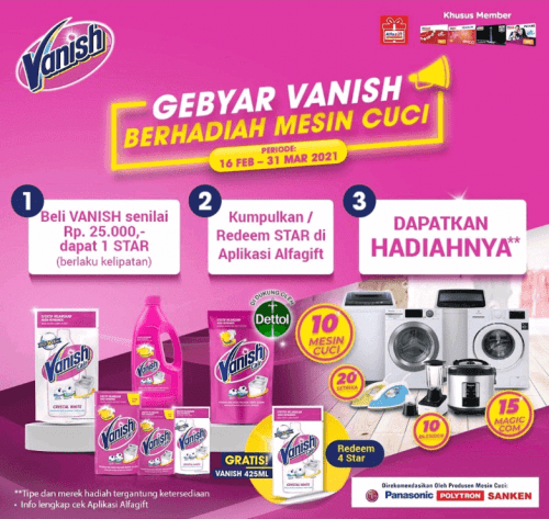 Promo Gebyar Vanish Berhadiah Mesin Cuci, Setrika, Magic com, dll