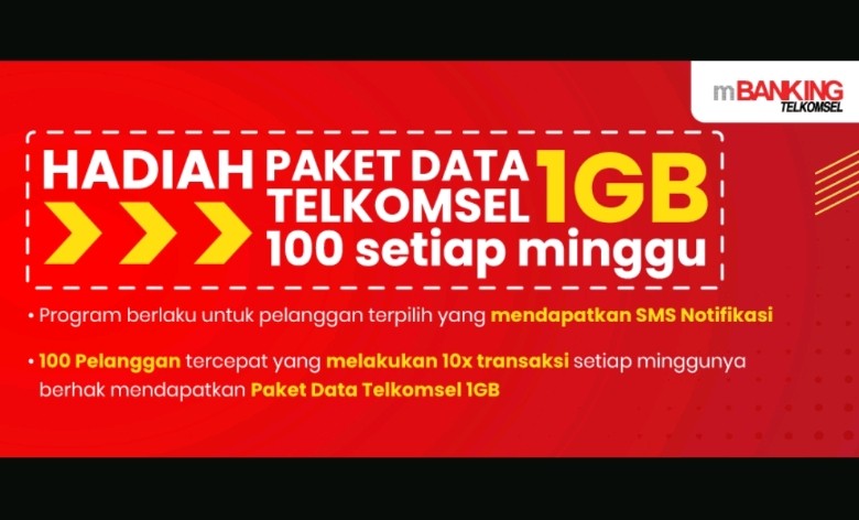 Promo Kejar Poin SMS Banking Hadiah 100 Paket Data Telkomsel 1GB