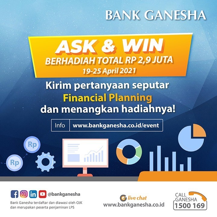 Kuis Ask &amp; Win Bank Ganesha Hadiah Tabungan Total Rp 2,9 JUTA