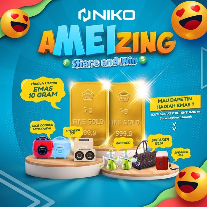 Kuis Niko Amazing Share and Win Berhadiah Emas, Speaker Niko, dll