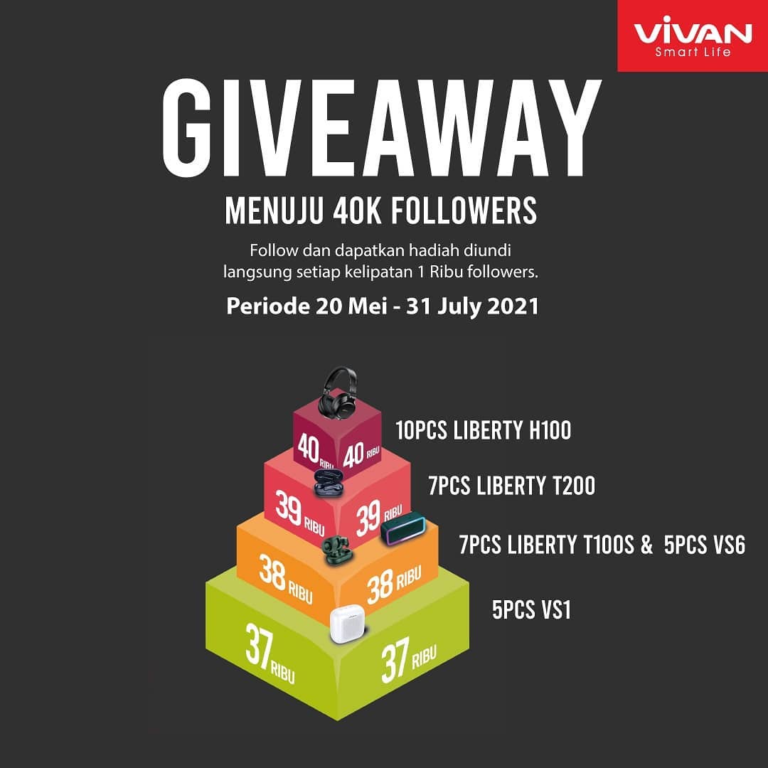 Giveaway Vivan Menuju 40K Berhadiah Headset, Earphone, Speaker, dll