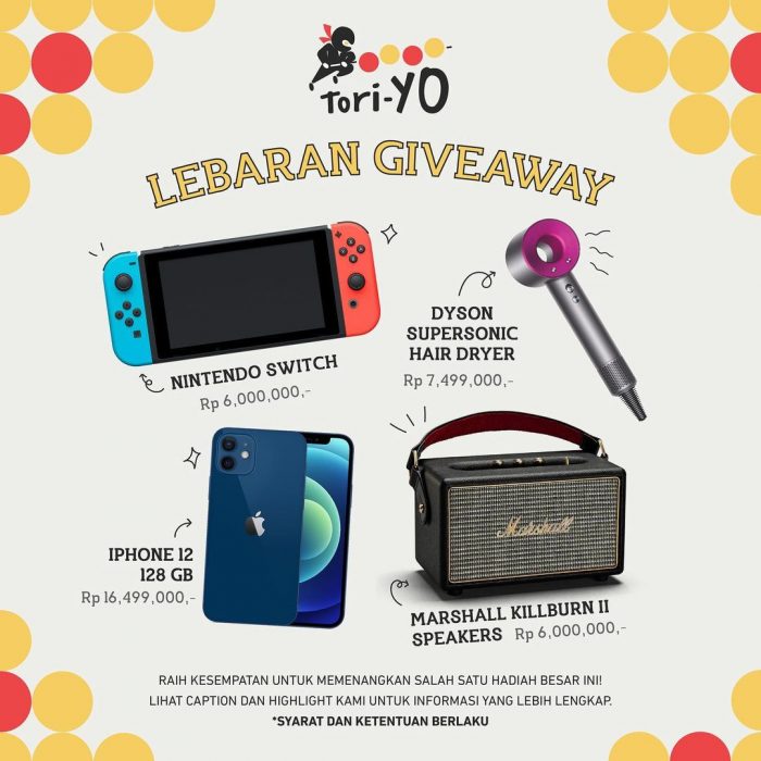 Lomba Lebaran Giveaway Tori-YO Berhadiah Nintendo, iPhone 12, dll