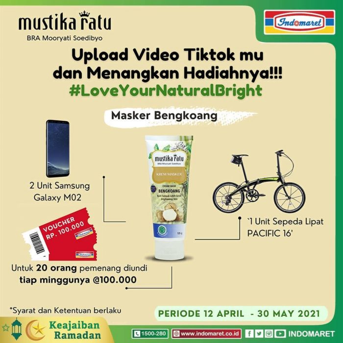 Lomba TikTok Masker Bengkoang Hadiah Sepeda Lipat, Samsung M02, dll