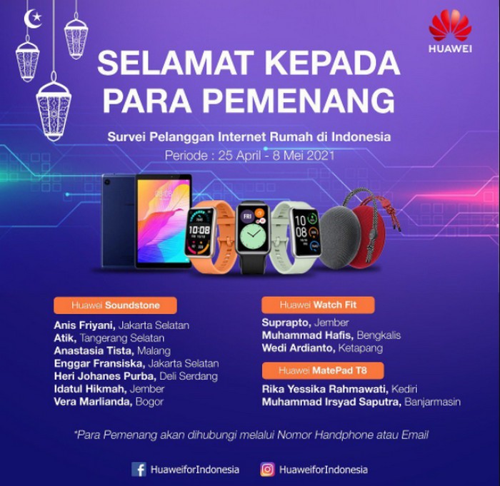 Pemenang Kuis Survei Pelanggan Internet Rumah dari Huawei