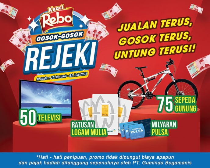 Promo Gosok Rejeki Kuaci Rebo Berhadiah Pulsa, TV, Emas & Sepeda