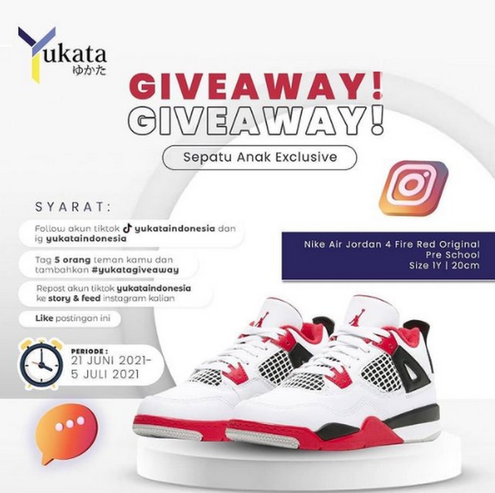 Giveaway Yukata Berhadiah Sepatu Anak Eksklusif Nike Air Jordan 4 Fire Red