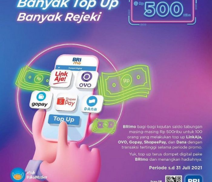 Promo Top Up Pakai BRImo Berhadiah Saldo Tabungan Total 50 Juta