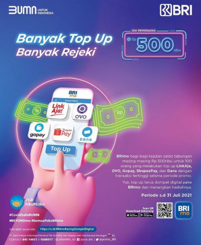 Promo Top Up Pakai BRImo Berhadiah Saldo Tabungan Total 50 Juta