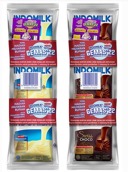 Indomilk (Varian Plain/Cokelat) kemasan Sachet renceng ( isi 6 ) 37 gram