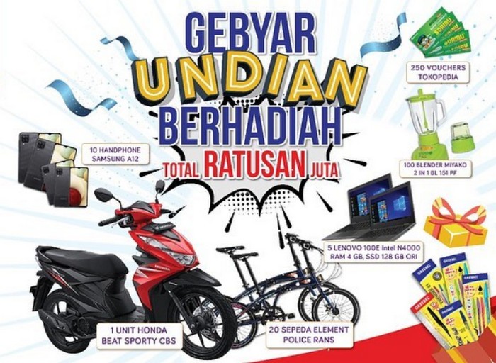 Gebyar Undian GREEBEL Berhadiah Motor, Laptop, HP, Sepeda dan lainnya