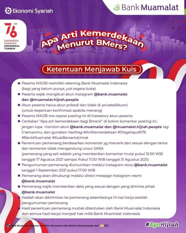 Kuis Arti Kemerdekaan Berhadiah Saldo Bank Muamalat Total