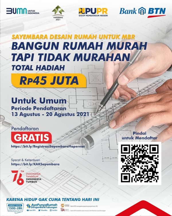 Lomba Desain Rumah Untuk MBR Total Hadiah 45 Juta dari Bank BTN