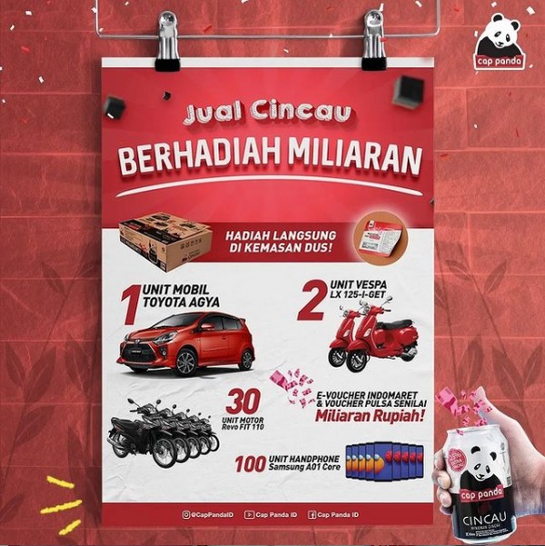 Promo Cincau Cap Panda Karton Berhadiah Toyota Agya, Vespa, HP, dll