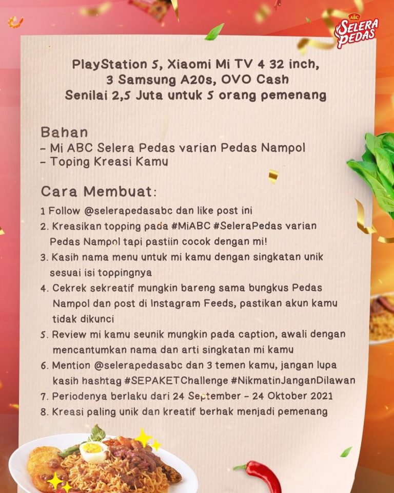 Lomba Kreasi Topping Mi ABC Berhadiah PS 5, Mi TV, dan lainnya (2) Mekanisme Lomba Kreasi Topping Mi ABC Berhadiah PS 5, Mi TV, dan lainnya