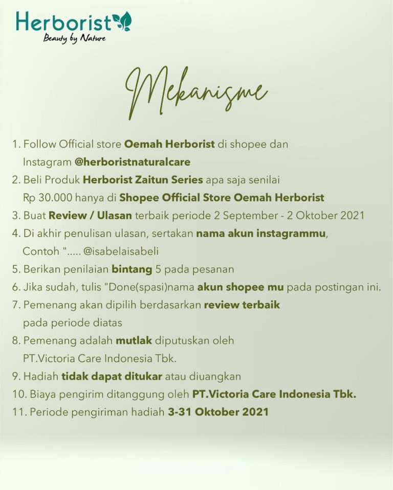 Lomba Review Herborist Zaitun Berhadiah Emas, Tas & Voucher Shopeepay (1)