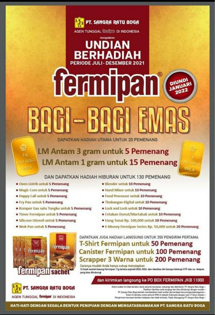 Promo Undian Fermipan Bagi-Bagi Emas Total Ada 500 Pemenang!