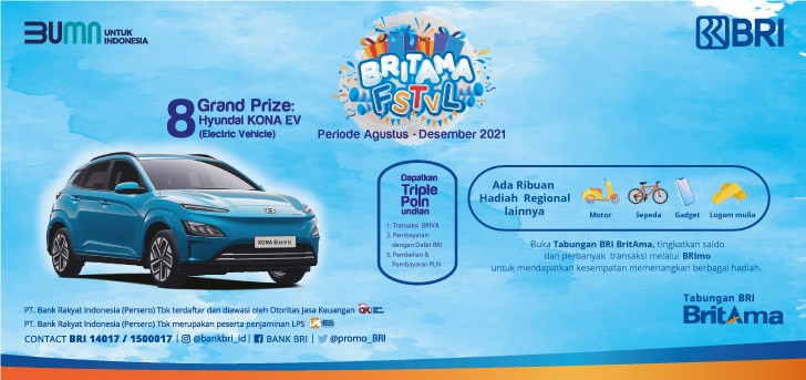 Undian BRITAMA FSTVL 2021 Grand Prize 8 Unit Mobil Listrik Hyundai Kona