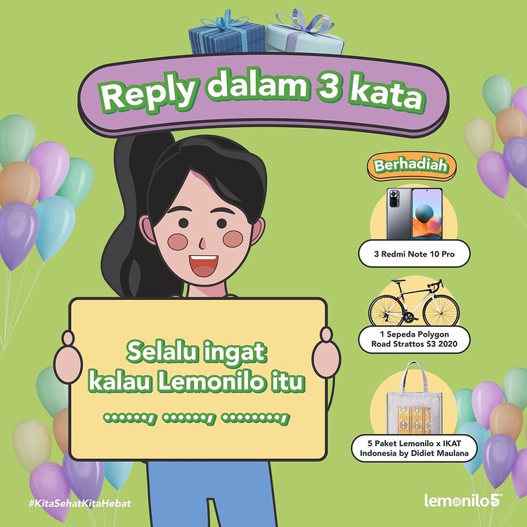 Kuis Lemonilo Anniver5sary Berhadiah 3 Xiaomi Note 10 Pro, Sepeda & Hampers