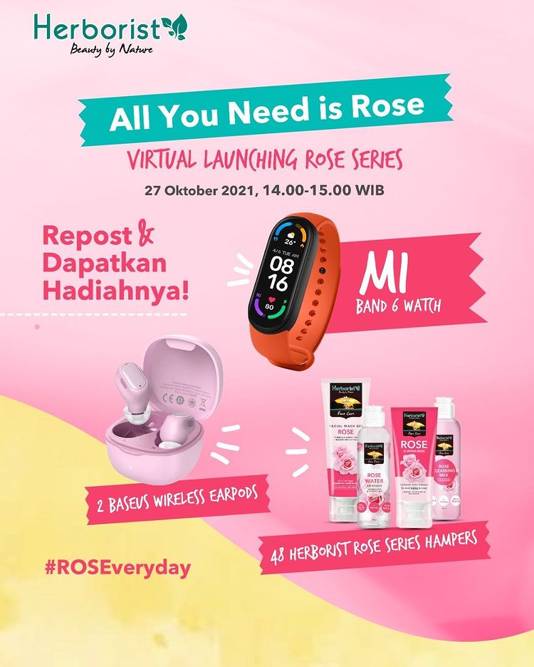 Kuis Repost Herborist Rose Series Hadiah Mi Band 6, Earpods & Hampers