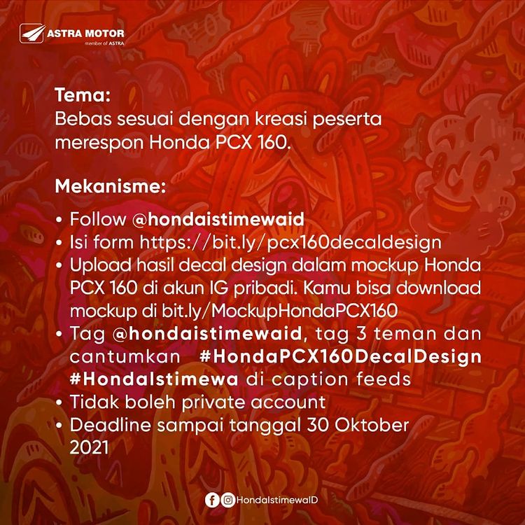 Mekanisme Lomba Desain Decal Honda PCX 160 Total Hadiah Jutaan Rupiah