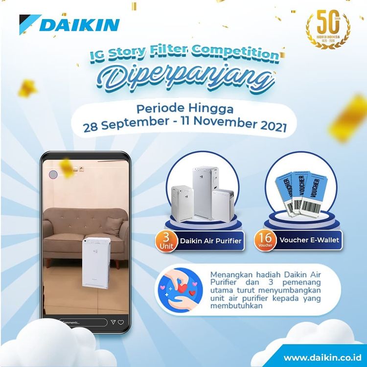 Lomba IG Story Filter Berhadiah 3 Daikin Air Purifier & 16 Voucher E-Wallet (1) Lomba IG Story Filter Berhadiah 3 Daikin Air Purifier & 16 Voucher E-Wallet