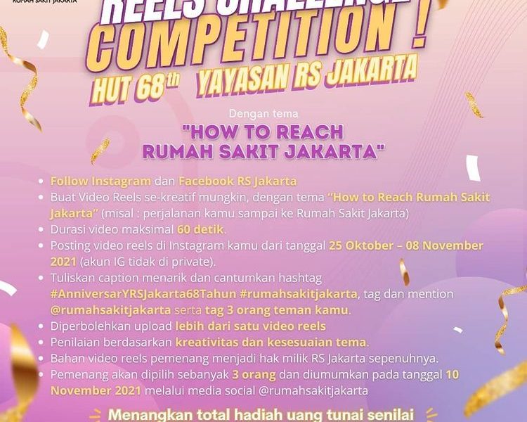 Lomba Video Reels HUT 68 Rumah Sakit Jakarta Berhadiah Total 3.5 Juta