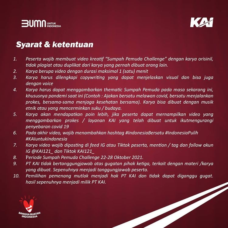 Lomba Video Sumpah Pemuda Berhadiah Total 3.5 Juta & 7 Voucher KAI (1) Lomba Video Sumpah Pemuda Berhadiah Total 3.5 Juta & 7 Voucher KAI