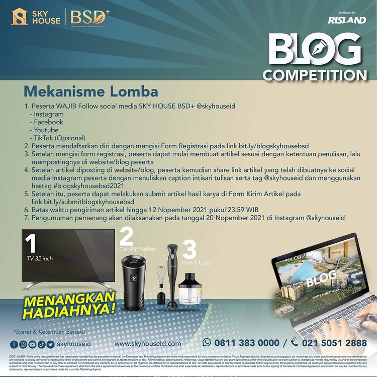 Mekanisme Lomba Menulis Blog Apartemen Sky House BSD+ Berhadiah TV 32 Inch