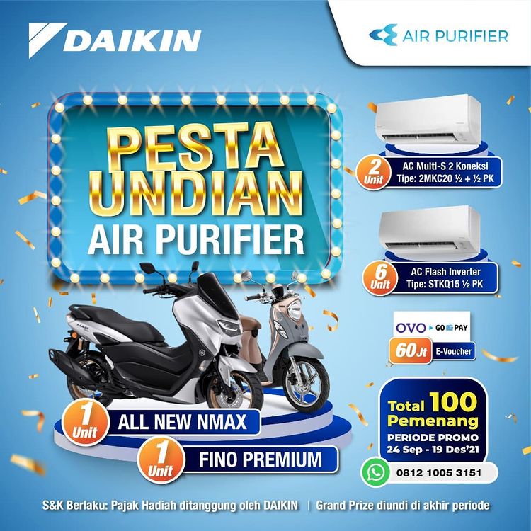 Pesta Undian Air Purifier Daikin Berhadiah All New NMax, Fino Premium, dll