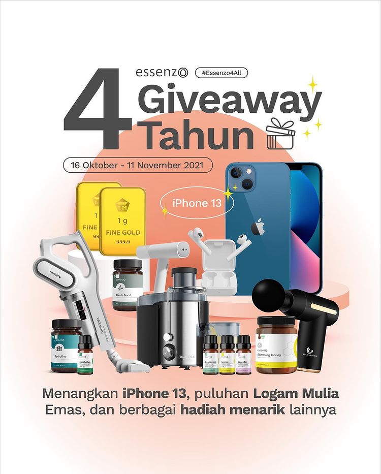 Promo Giveaway 4 Tahun Essenzo Berhadiah iPhone 13 dan lainnya (5)