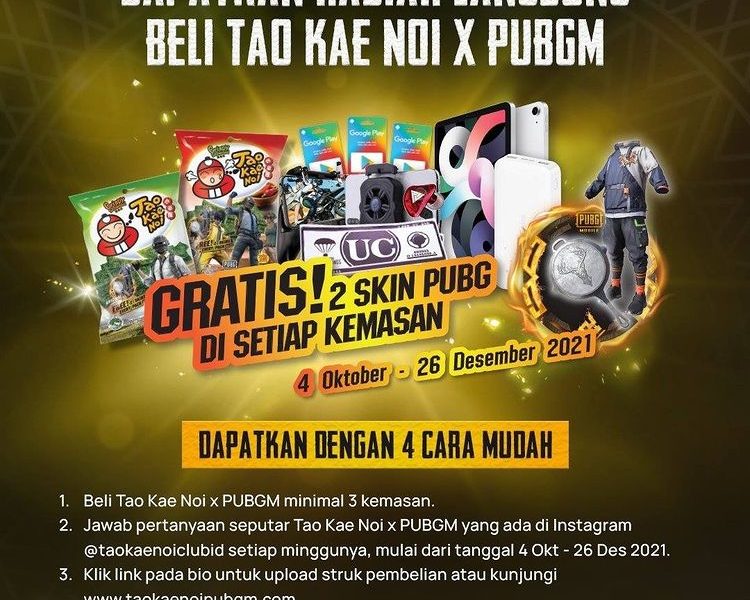 Promo Tao Kae Noi x PUBG Berhadiah iPad Pro Gen-4, UC, Earphone, dll