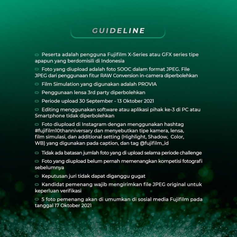 Syarat dan ketentuan Lomba Foto 10th Fujifilm Indonesia Berhadiah Kamera GFX50R, X-T4, dll