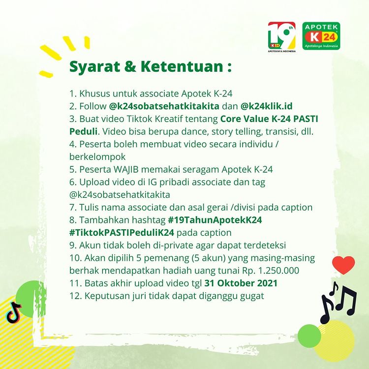 Mekanisme TikTok Challenge Core Value Apotek K-24 Berhadiah Lebih dari 6 Juta Rupiah