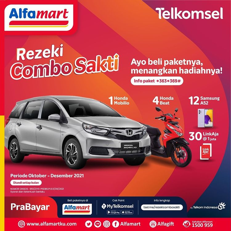 Undian Telkomsel Rezeki Combo Sakti Berhadiah Honda Mobilio, Motor, dll