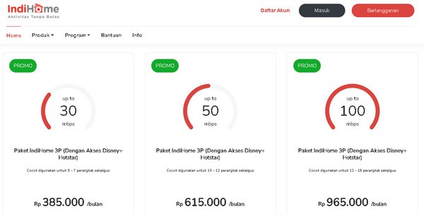 daftar harga paket internet indihome