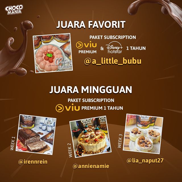 Juara Mingguan Lomba Resep Chocomania 10 Okt - 10 Nov 2021