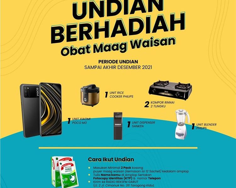 Undian Obat Maag Waisan Berhadiah Xiaomi Poco M3, Dispenser, Blender, dll