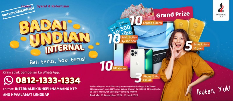 Badai Undian Internal Berhadiah iPhone 13 Pro, Laptop, Emas, Hp, dll