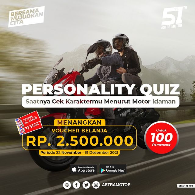 Kuis Personality Motor X Berhadiah Voucher Indomaret Total 2.5 Juta