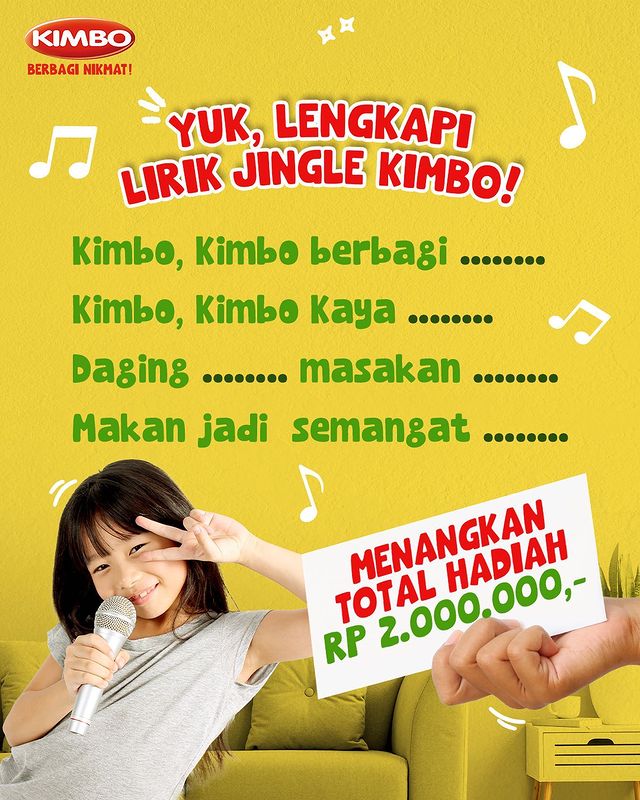 Kuis Lengkapi Lirik Jingle Kimbo Berhadiah Total 2 Juta Rupiah