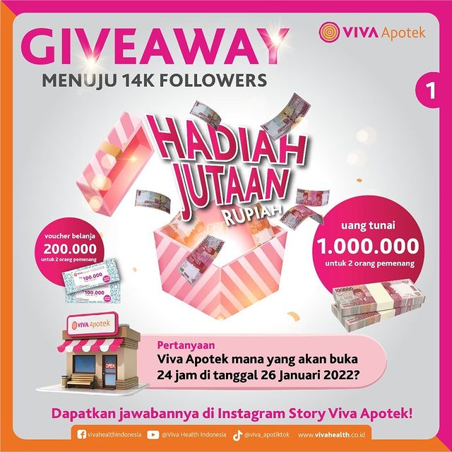 Kuis Menuju 14K Followers Viva Apotek Berhadiah Uang 1 Juta & Voucher