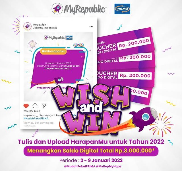 Kuis Wish And Win MyRepublic Berhadiah Saldo Digital Total 3 Juta