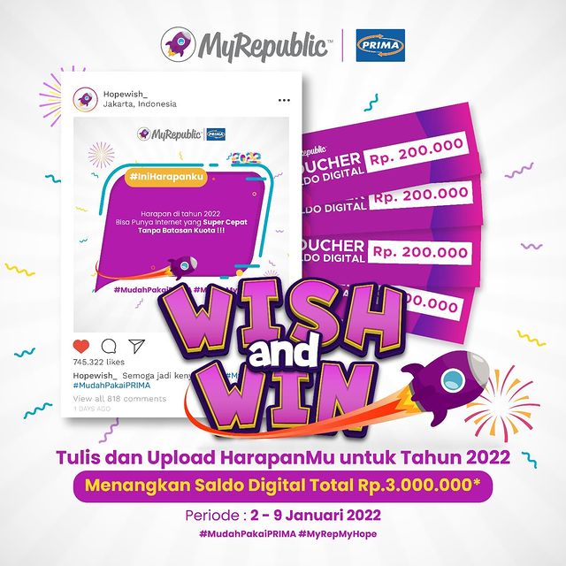 Kuis Wish And Win MyRepublic Berhadiah Saldo Digital Total 3 Juta