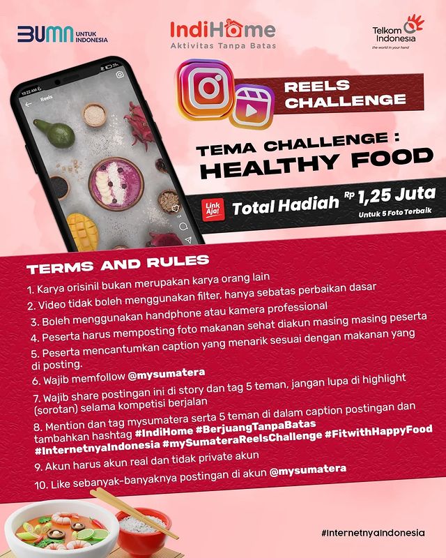 Mekanisme Lomba Reels Healthy Food Berhadiah Total Jutaan Rupiah