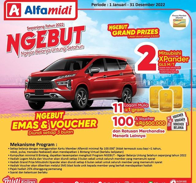 Undian Alfamidi NGEBUT Berhadiah 2 Mitsubishi Xpander, 11 Emas, dll